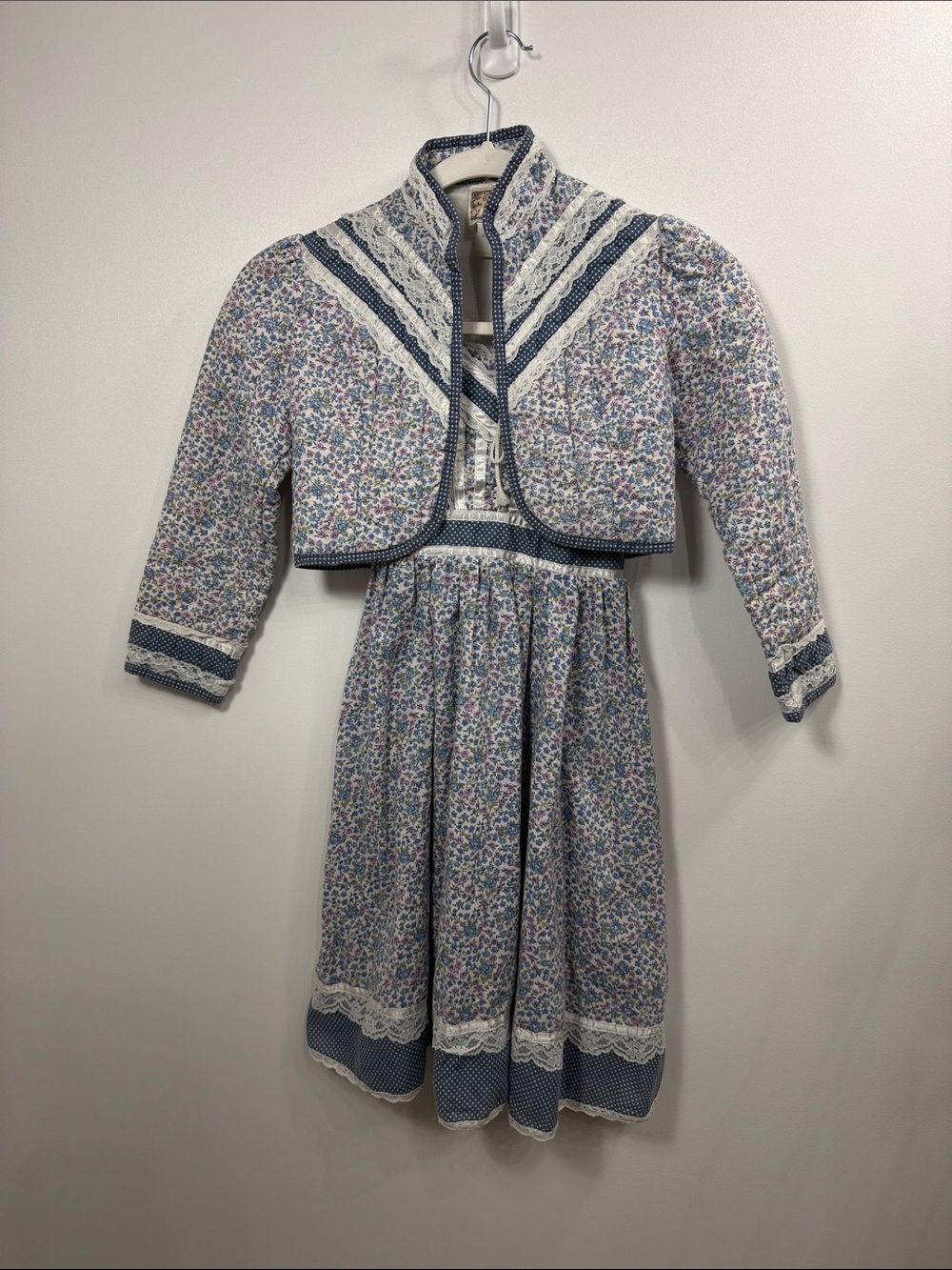 Gunne Sax Vintage Girls Floral dress lace trim and jacket 2 piece set size 7